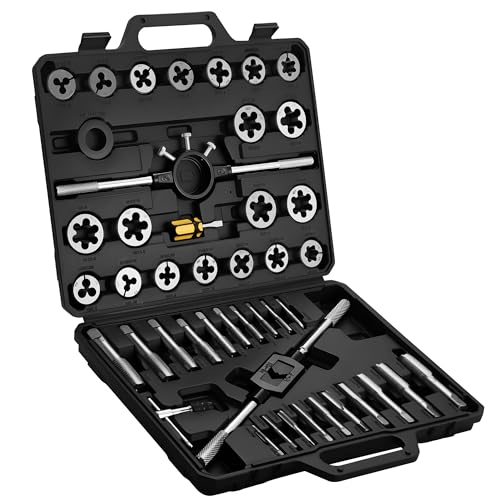 Anfrere 45 pcs Metric Tap and Die Set, Standard Tap Set and Die Tool Set for Threading and Rethreading Internal and External Threads, M6-M25 Thread Repair Kit