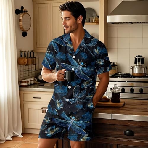 Novelty Animals Mens Pajamas Set Short Sleeve Summer Loungewear Soft Lightweight 2 Piece Pj Shorts Set3