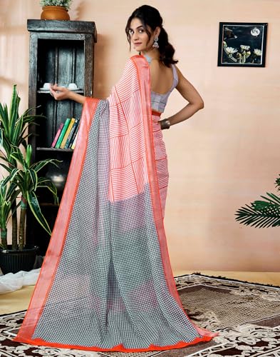 Image of SIRIL Women's Printed Cotton Linen One Minute Ready to Wear Saree with Pocket & Unstitched Blouse Piece