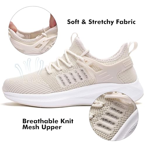 Akk Womens Sneakers Tennis Shoes - Walking Athletic Comfort Lightweight Slip on Sport Nursing Casual Shoes for Ladies Beige Size 7 — view 5