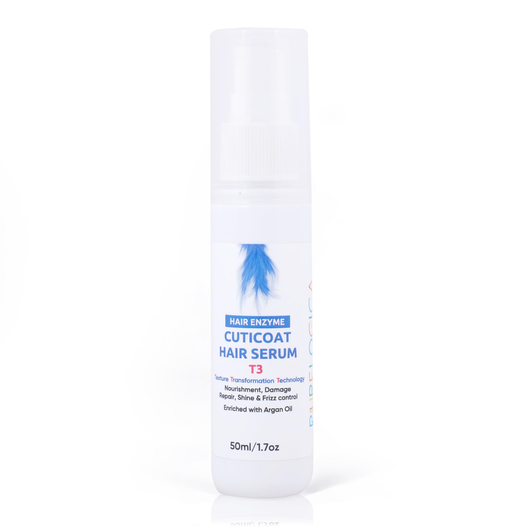 PURELOGICA T3 Care Cuticoat Hair Serum (Texture,Transformation, Technology) Nourishment,Damage Repair,Shine and Frizz Control | Enriched Argan Oil | For all hair types - 50ml