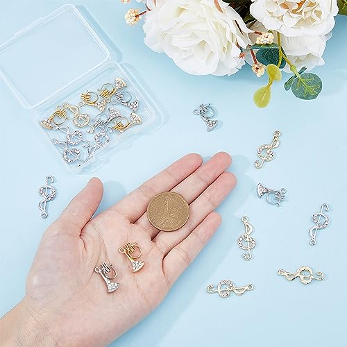 SUPERFINDINGS 20Pcs 4 Style Rack Plating Charms Alloy Rhinestone Pendants Platinum Golden Musical Note Instruments Charms Sparkling Rhinestone Charms for Jewelry Making Hole: 1.5~2mm - Image 3