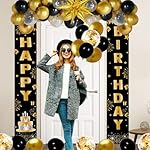 Black and Gold Birthday Decorations for Men Women, Happy Birthday Decorations Gold and Black Party Decoration Kit, Happy Birthday Banner Balloons Tablecover Fringe Curtain Swirls, Mens Man Bday Decor - Image 5