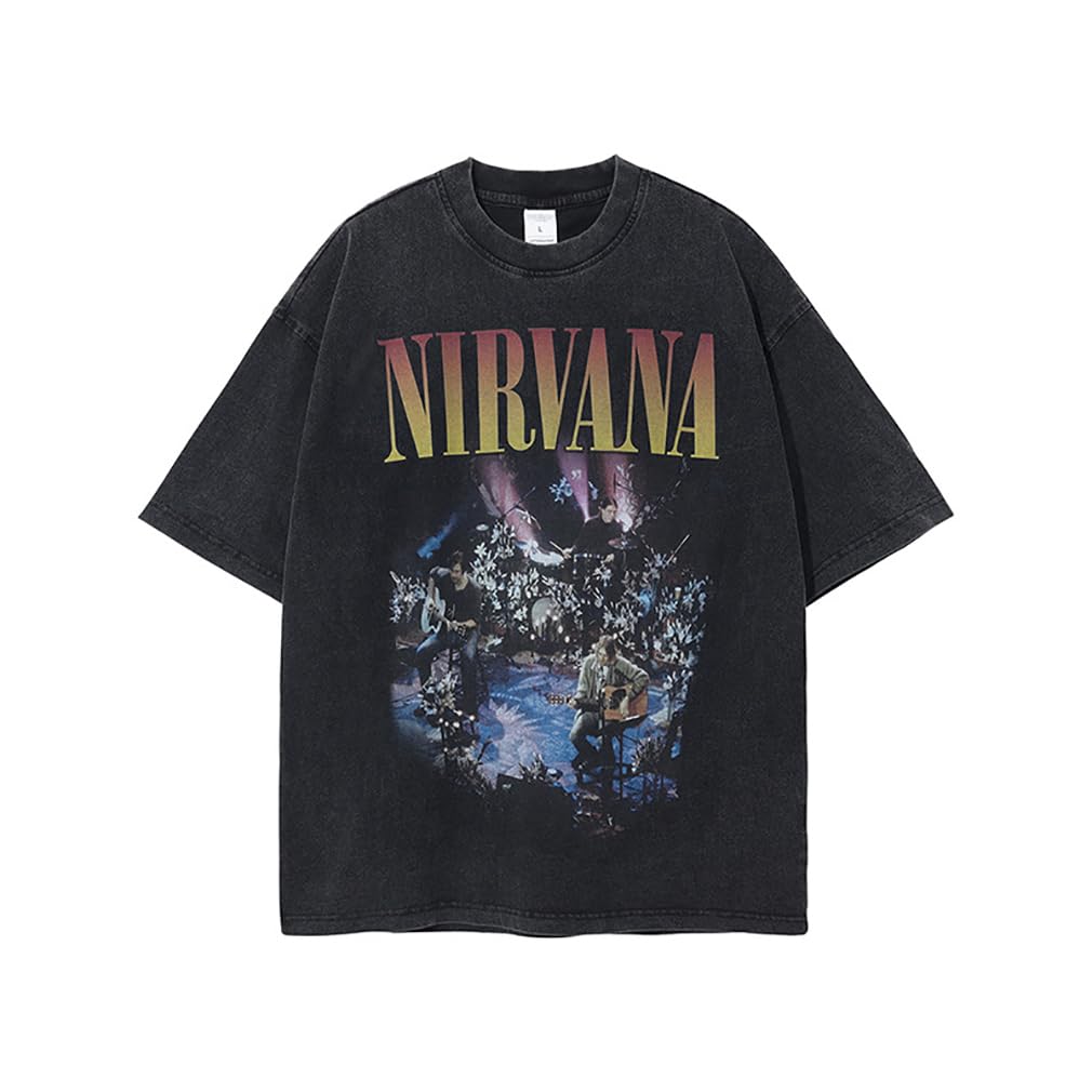 [アマゾンらく店] ニルヴァーナ アンプラグド・イン・ニューヨーク Tシャツ 男女兼用 バンドTシャツ 半袖 プリントT レトロ調 ゆったり ボロボロ ユニセックス 短袖 夏 オーバーサイズ ゆるかわ ファッション プレゼント ギフト
