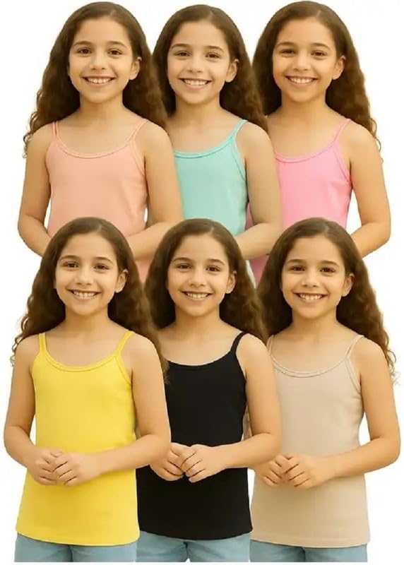 Image of INNERO Camisole for Girls, Cotton Chemise Slips for Girls, Beginners Cami Kids Innerwear Kingri, School & Home, Multicolored Combo Pack of 6