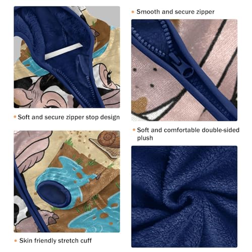 Cow Hippo with Snail Toddler Fleece Jacket Girl Boys Hooded Fleece Jacket Coat Warm Outwear Zip-up 3-10T3