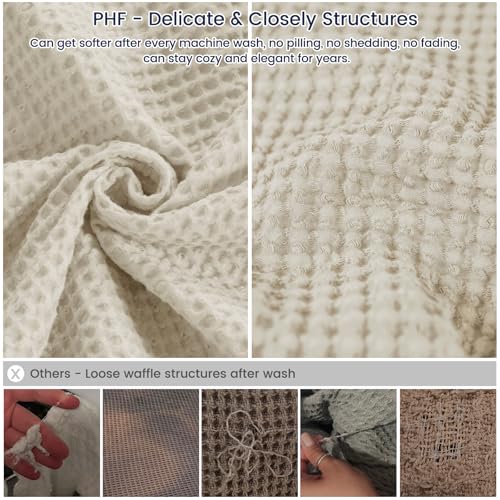 Image of PHF 100% Cotton Waffle Throw Blanket Lightweight Breathable, Linen /Stone | Pre-washed Soft Cozy Summer Throw for Hot Sleepers, Textured Decorative Layer for Bed Couch Sofa Guest Room, Giftable