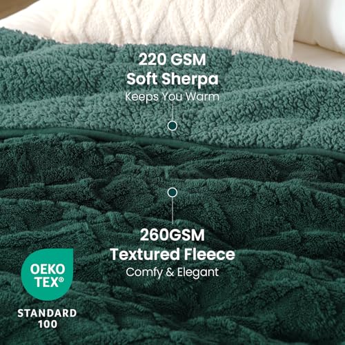 Image of Drewin Queen Size 15 lbs Weighted Blanket for Adults, Soft Fuzzy Jacquard Sherpa Weighted Blankets for Sleeping, Cozy Sofa Bed Blanket for Winter, Dark Green, 48 x 72 inches