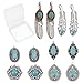 SUNNYCLUE 1 Box 12Pcs 6 Styles Synthetic Turquoise Charms Alloy Feather Teardrop Flower Tibetan Style Vintage Antique Silver Pendants for Jewelry Making Charms Bracelets Necklaces Supplies