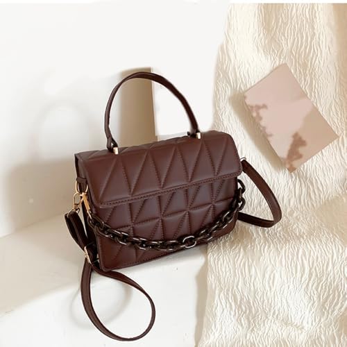 Quilted Crossbody Bag for Women PU Handbags Trendy Designer Shoulder Bags Purse，Chain Decoration Handheld Small Square Bag