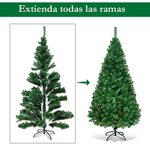 Miniatura 3 de Costway 210 Cm Árbol De Navidad Artificial, Arbol De Navidad Verde Con Base Metálica, Árbol Artificial De Pvc Con 950 Ramas, Decoración Navideña Para Interiores Fácil De Montar