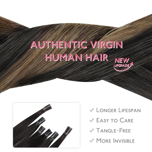 Image of WENNALIFE U Tip Hair Extensions Human Hair, 50g 50s 18 Inch Balayage Dark Brown Mixed Chestnut Brown Remy Hair K Tip Hair Extension Real Human Hair Invisible Straight Keratin Hair Extension