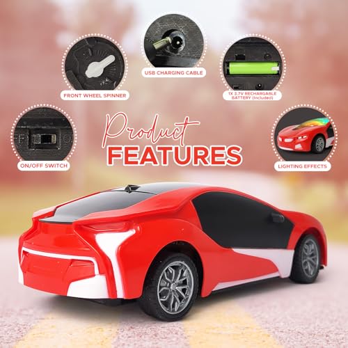 Image of NHR Rechargeable Remote Control Car for Kids and Children, 3D Lights Famous RC High Speed Racing Car, Rechargeable Battery Toy for Boys & Girls Age 3+ (Red)