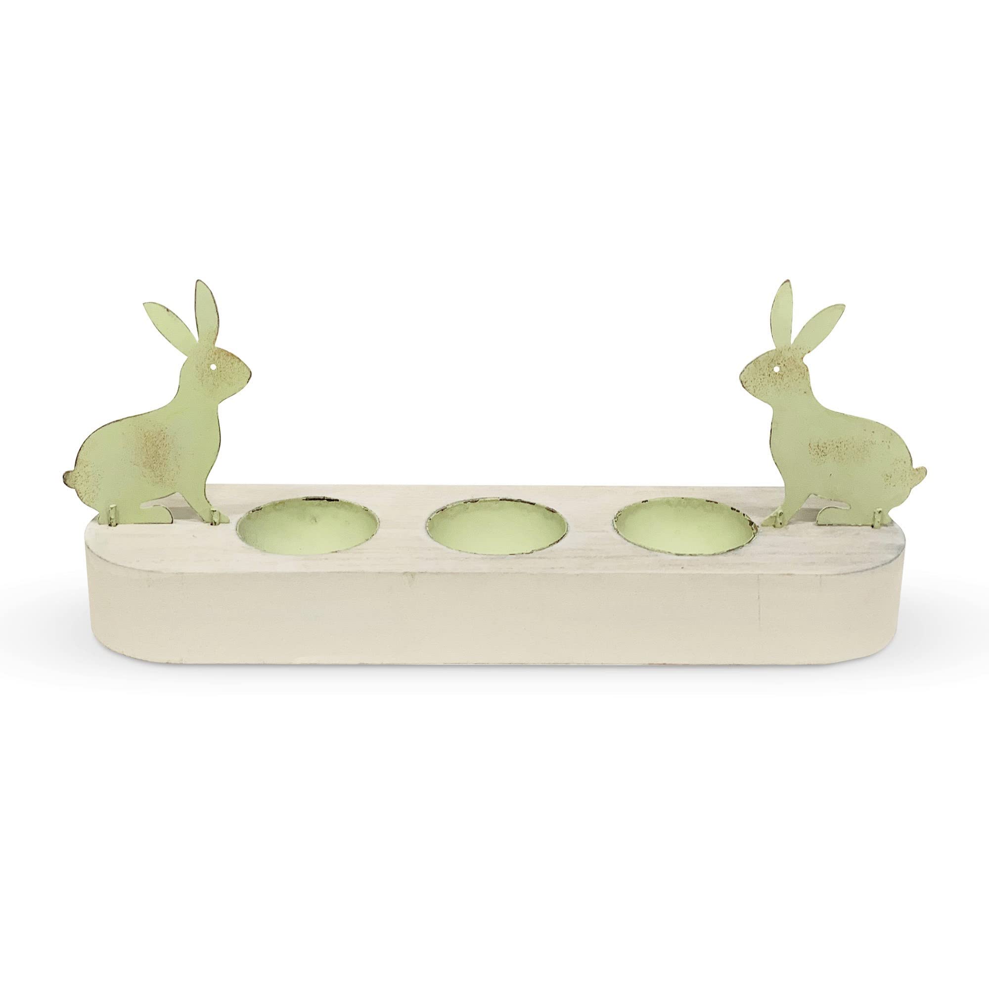 Huevera de madera con conejo y gallina de hierro Shabby Chic Annette 2 variantes VERDE