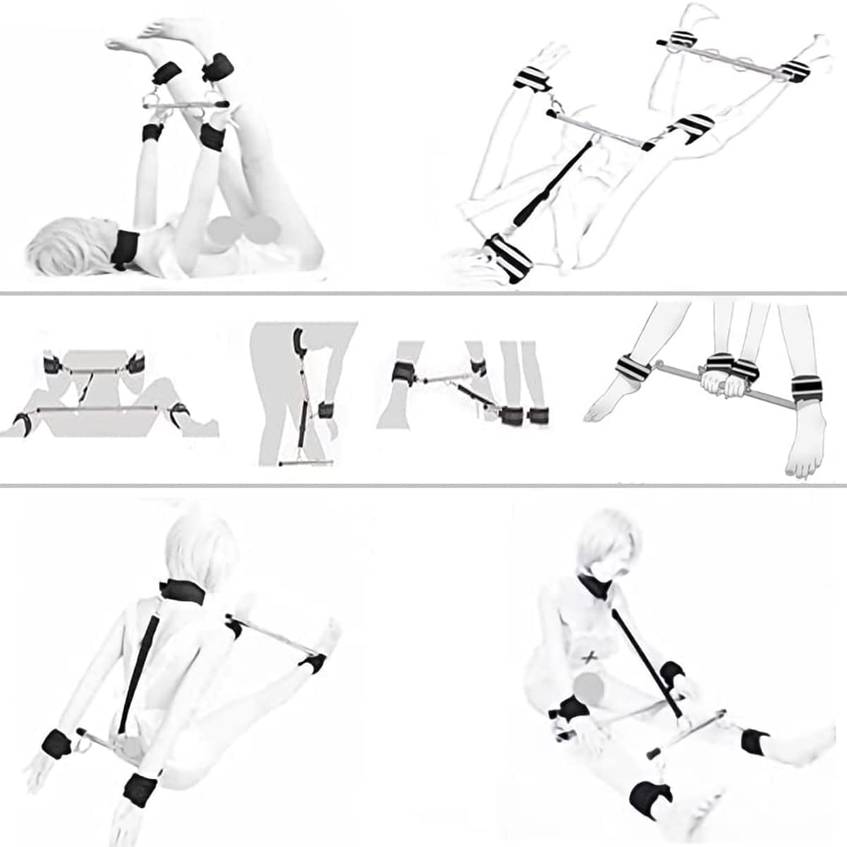 Ceinture de Bondage et Tubes en acier Ensemble de Bondage SM Réglables Menottes de Cheville Jouets Sexuels érotiques Sexuelles SM avec Barre D'écartement en Métal pour débutants et professionnels