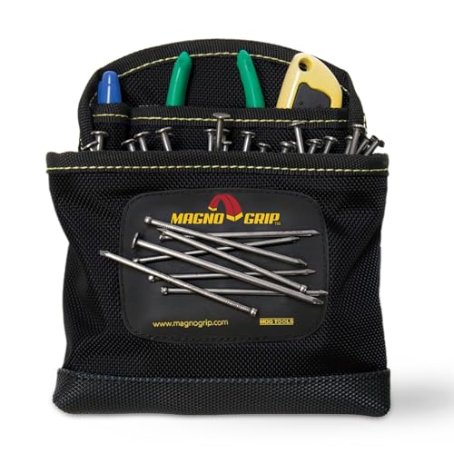 MagnoGrip 3-Pocket Nail Pouch with Integrated Magnetic Storage - Durable 1680D Ballistic Polyester Magnetic Interior & Exterior Tool Belt Compatible Construction Pouch for Carpenters & DIY Projects