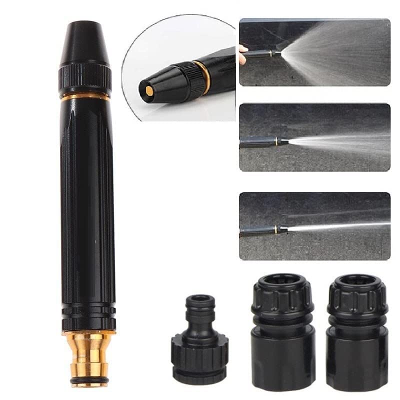 Water Spray Gun Car Wash Nozzle High Pressure Nozzle Spray Water Gun Water Jet Hose Nozzles Pipe For Gardening, Bike Car Wash Garden Watering Tool Black High Pressure Nozzle with 3 Attachment