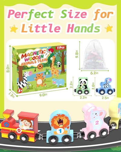 11 pcs magnetic train set montessori toys for 1 2 3 years old toddlers boys girls wooden animals preschool learning activities educational sensory toys birthday gifts ages 1-3 2-4