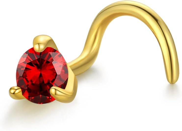 14K Gold Nose Ring Stud For Women Birthstone Nose Stud