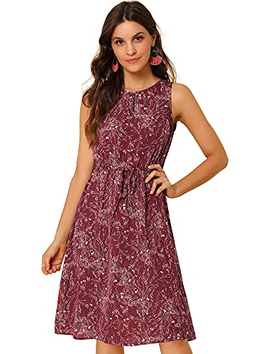 Allegra K Women's Midi Floral Dresses Summer Casual Wedding Guest  Sleeveless Dress X-Small Burgundy at Amazon Women's Clothing store