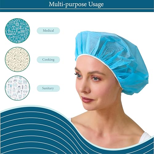Filet à cheveux bouffant jetable bleu pour la manipulation alimentaire