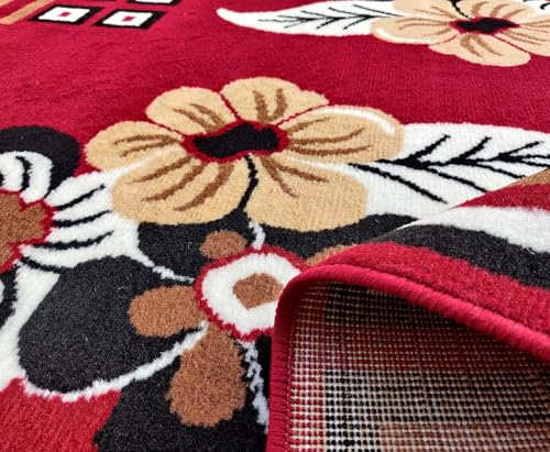 Image of GULDASTA Red Carpet for Living Room 8x11 Feet | Soft Thick Floral Area Rug | Anti Skid Washable Carpet for Bedroom Hall Home Decor