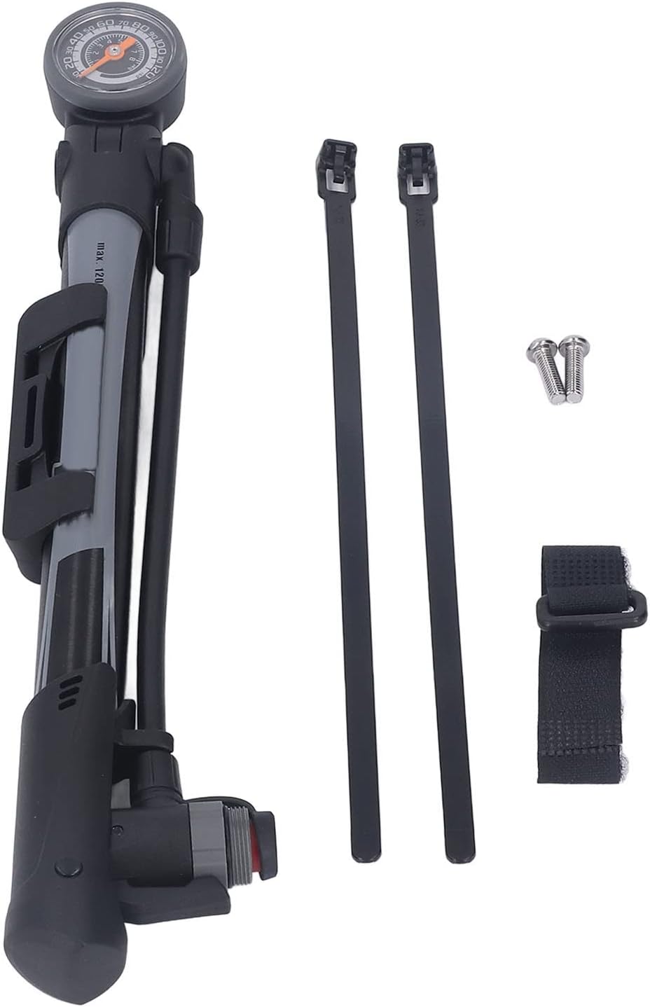 EVTSCAN Portable Aluminum Alloy Bike Floor Pump，Bike Repair Tools with 1 Hook and Loop 2 Screws 2 Ties，with Pressure Gauge，for Mountain Bikes, Road Bikes, Adjustable Bikes