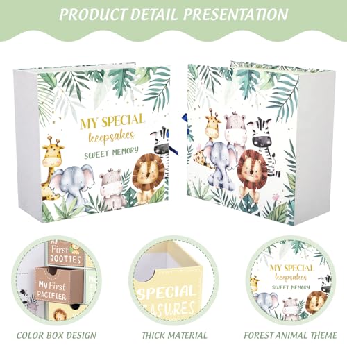 Beeveer Baby Keepsake Box Newborn Memory Organizer with 9 Labeled Compartments Baby\'s First Keepsake Book Keepsake Gift Box for Pregnancy Gender Neutral Baby Shower New Baby Maternity (Jungle Animal)