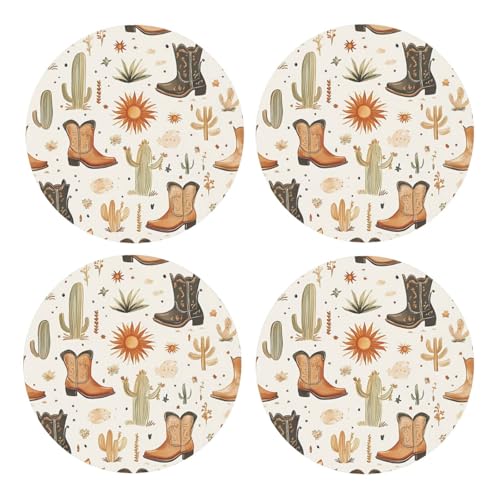 Western Cowboy - Posavasos de corcho MDF, absorbentes para café, té y vasos, protección de mesa ecológica para el hogar y la oficina