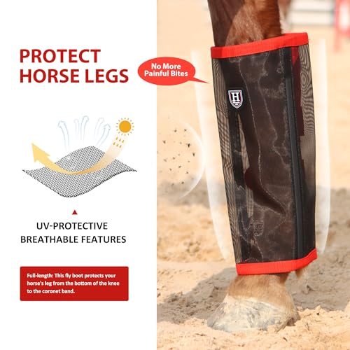 Image of Harrison Howard Loose-Fitting Horse Fly Leggings Breathable, Tear-Resistant Fine Mesh Leg Guards Stay-on Comfortable Fly Boots (Set of 4)