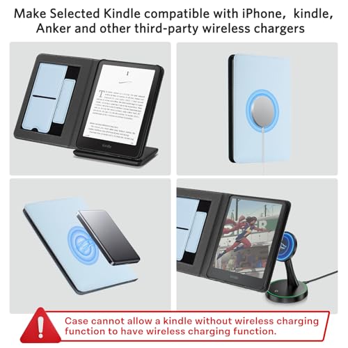 Image of CoBak Stand Case for 7 inch Kindle Paperwhite 12th Gen 2024 and Kindle Colorsoft with Hand Strap - Compatible with iPhone MagSafe, for Samsung /Belkin /Anker Wireless Charging Pads, Durable, Auto Sleep Wake