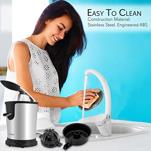 Stainless Steel Electric Juicer Machine - 160W Power Juice Press, Citrus Juicer & Squeezer Masticating Machine - Easy To Clean - Includes Handle & Cone For Maximum Juice Masticating & Extraction #TOP4