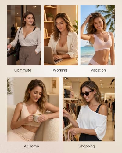 Image of Ubras Deep V Seamless Bras for Women Scalloped Wireless Bralette Comfortable Soft Everyday Sleep Bras Smart Size