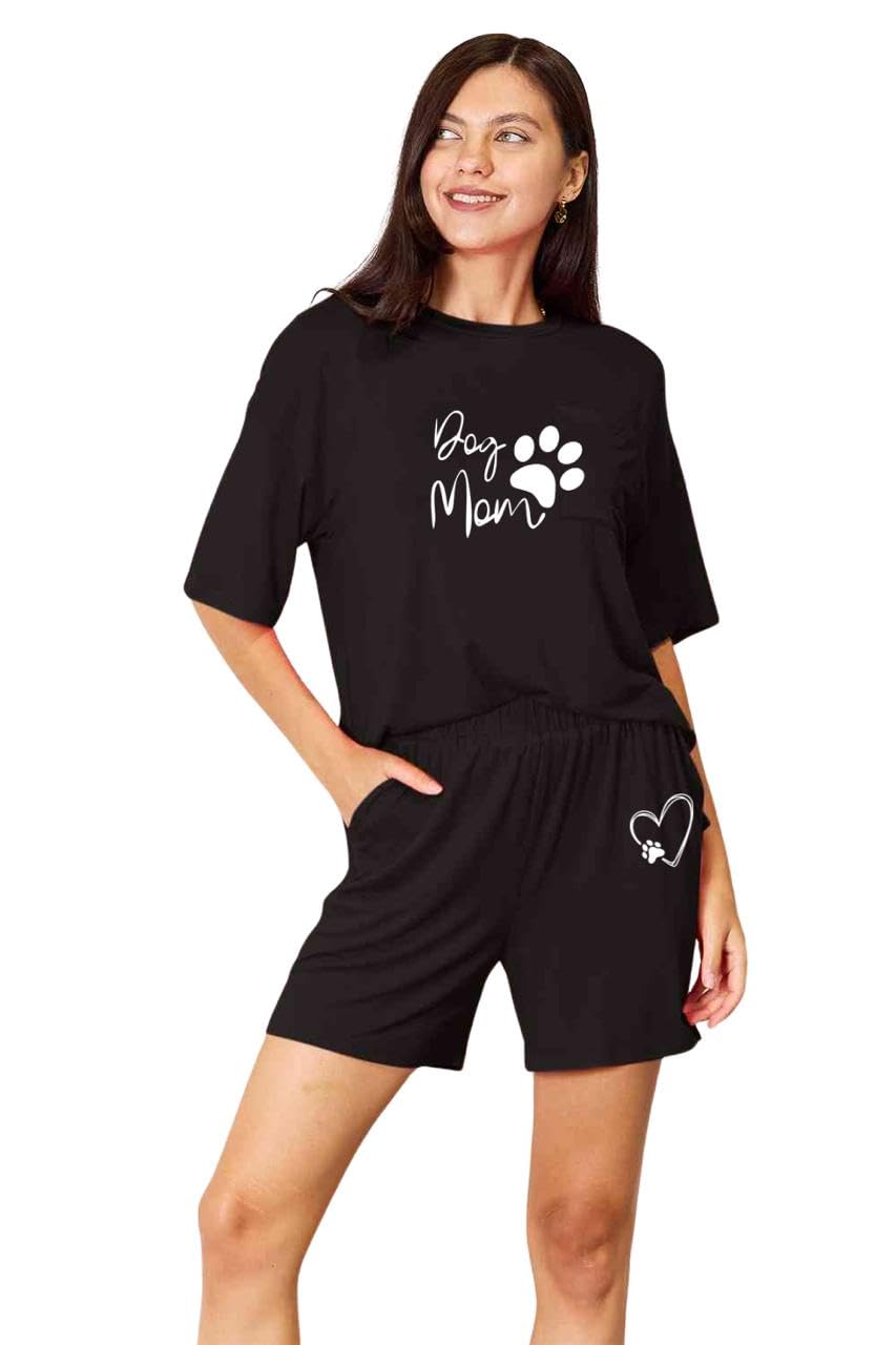 Women’s Dog Mom Co-ord Set – Cotton T-Shirt & Shorts Lounge Set | Casual Wear for Pet Lovers | Available in Brown & Black-image-26