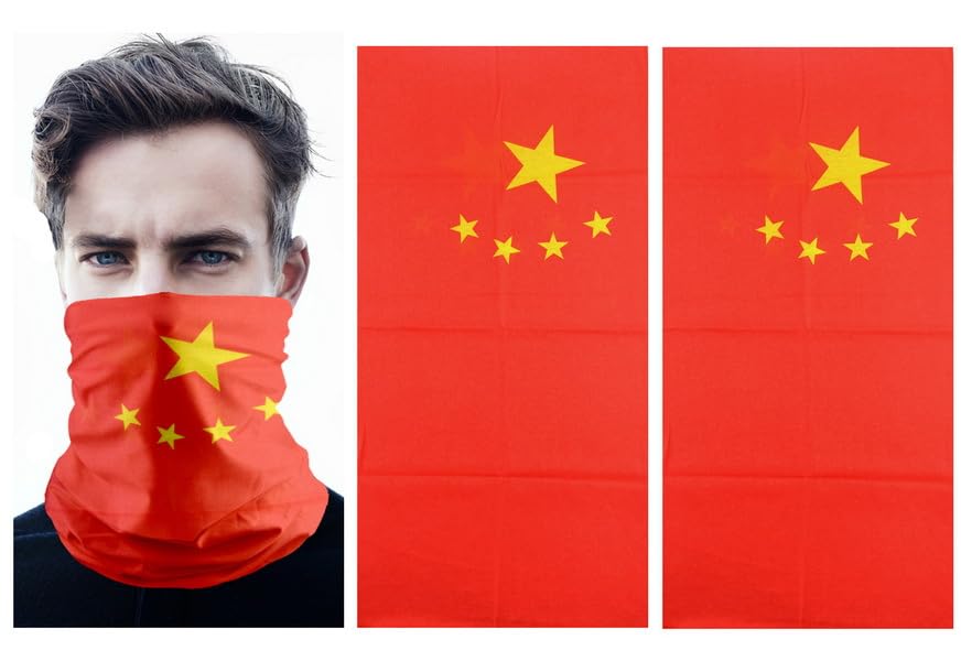 ZENRUIMING 2 packs of Chinese flag Neck Gaiter, flag Balaclava, multifunctional sunscreen elastic seamless face mask headscarf