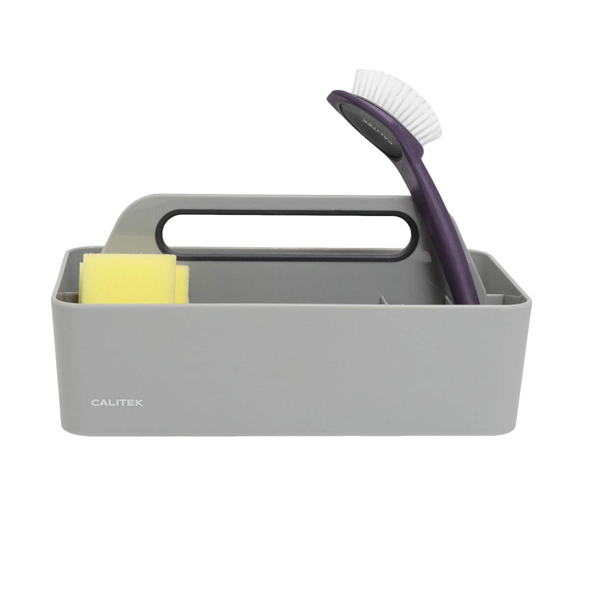 CALITEK Cleaning Caddy Kitchen Tidy Organiser Large Tote Tray Strong Cleaners Carry Tray Basket with Gripped Handle for Organised Cleaning Products (Grey)