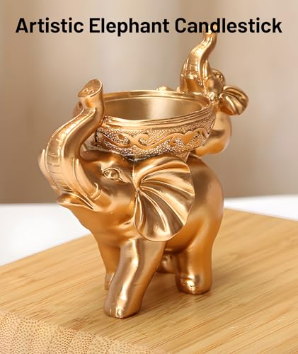 Image of 1pce Golden Elephant showpiece，Elephant Statue for Good Luck，Back Candle Holder, Decorative Items for Living Room, Home Decoration Items for Living Room