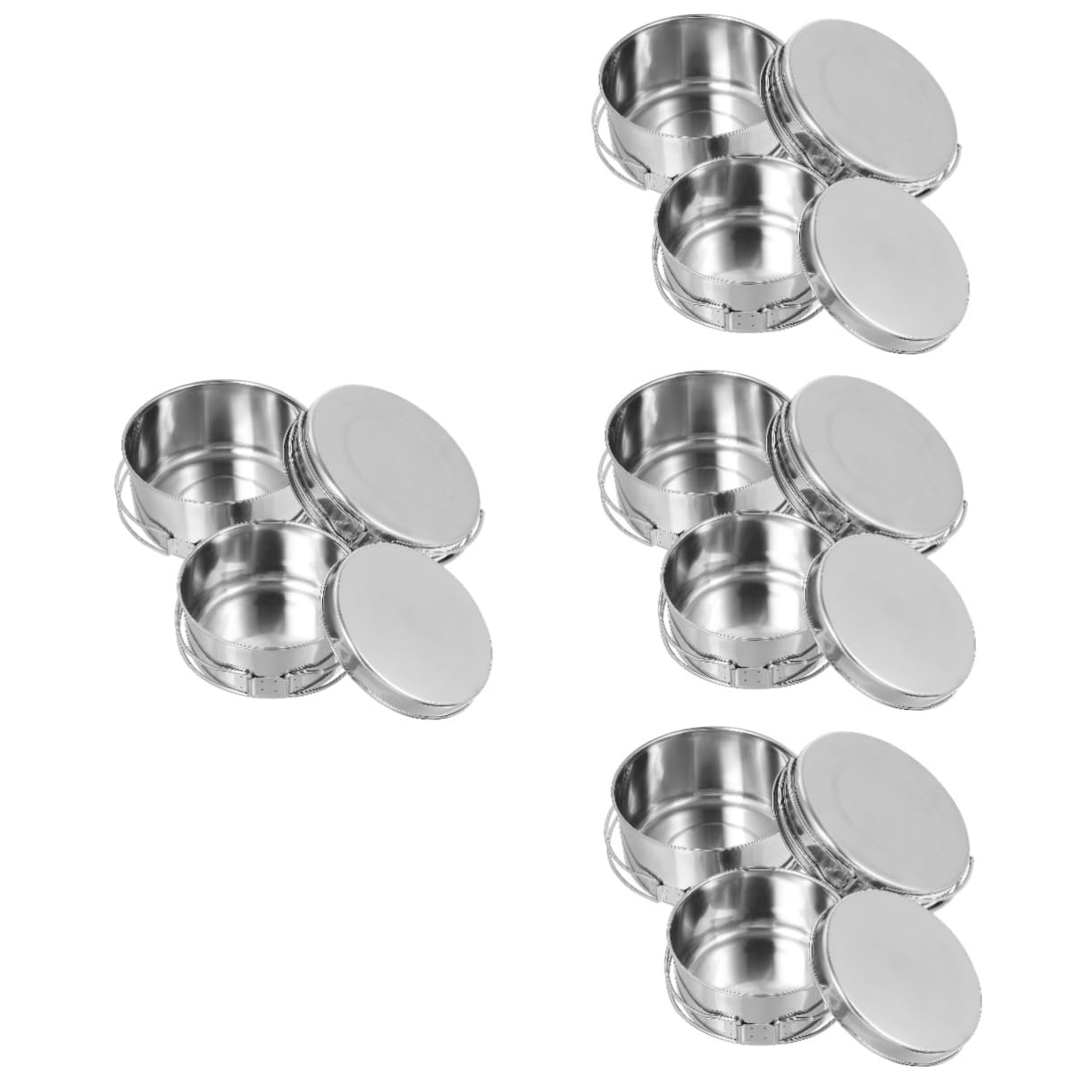 Kisangel 4sets Stainless Steel Outdoor Cooking Pot Pan Set Multifunctional Camp Cookware for Hiking Picnics and Camping Stackable Design with Folding Handles Wear Resistant and 4pcs*4