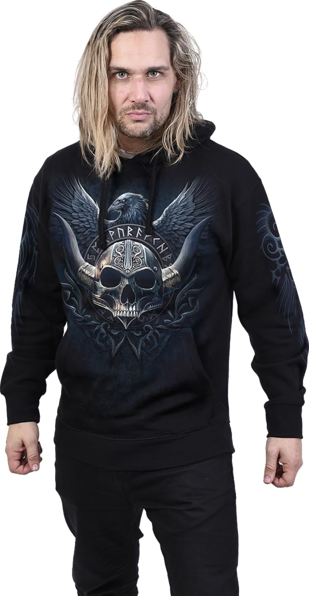 Spiral Odin's Warrior Uomo Felpa con Cappuccio Nero 100% Cotone Regular