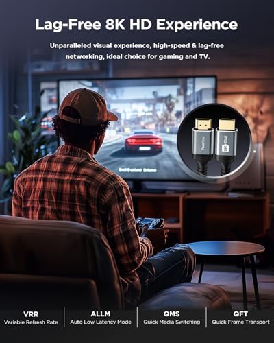 Image of PowerBear 8K HDMI 2.1 Cable 15ft 2pack | Braided Cord 144Hz 10K 8K@60Hz, eARC, Dynamic HDR 10,for Laptop, Monitor, PS4, PS5, Xbox One, Fire TV, Apple TV