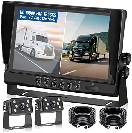 RV Backup Camera System Wired Kit, 9" AHD DVR Monitor with 1080p IP69 Waterproof/Night Vision Rear and Front Camera for RV Truck/Semi Box Truck/Trailer VEKOOTO(N92)