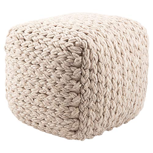 Jaipur Living Solid Pattern Taupe/Tan Wool Pouf, 16x16x16