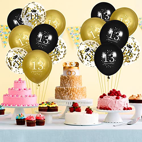 Image of 13th Birthday Balloons for Boys, 15 Pcs Black Gold Happy 13th Birthday Balloons, Black Gold 13th Birthday Party Decorations Balloons for Boys Girls 13th Birthday Decor