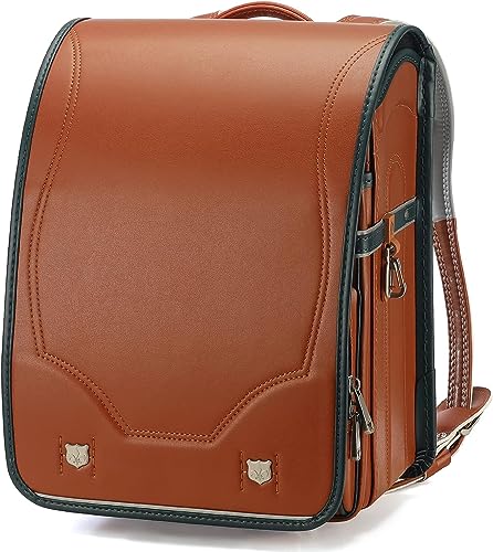 Baobab's wish Mochila Ransel Randoseru semiautomática mochila escolar japonesa para meninas e meninos couro PU bab-rng28, Marrom, One Size, Clássico