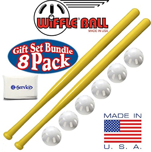 Wiffle Ball 6 Baseballs Official Size 6 Pack, And Wiffle Ball 32" Bats 2 Pack Bundle Set, Nois Tissue Pack Included #TOP1