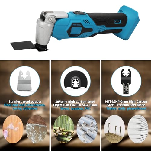 Akku Multifunktionswerkzeug für Makita 18V Akku, Multitool, Oszillierwerkzeug mit 22 Zubehör, 6-Stufige, 5° Oszillationswinkel, Multitool Bürstenlos zum Schaben Schneiden Schleifen (ohne Akku) – Bild 6