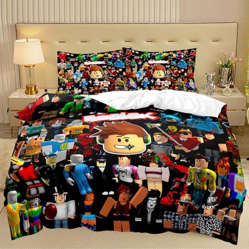 Roblx Bed Linen, Roblx Bed Linen 135 x 200 cm, Anime Bedding Sets, Anime Children's Bed Linen, Includes Pillowcase 50 x 75 cm, 2-Piece Set, for Girls and Teenagers