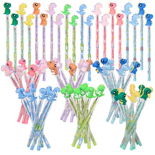 Ulema 48 Pieces Cute Dinosaur Stackable Pencils Cartoon Dinosaur Study Supplies Translucent Multi Point Push Fun Pencils Gifts for School Supplies Classroom Rewards.