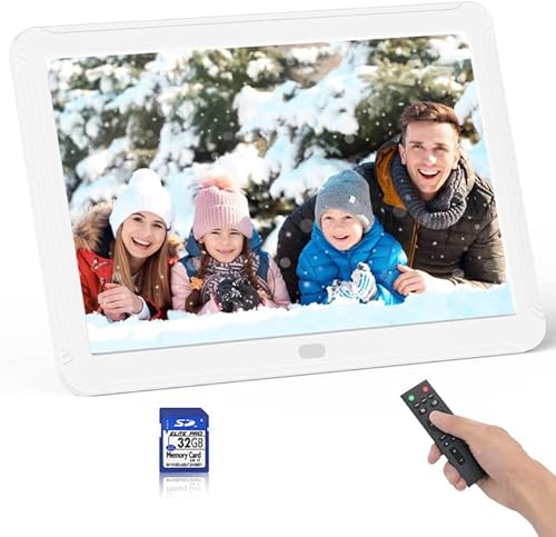 Digital Photo Frame with 8.1 Inch 1920x1080 FHD IPS Screen - Digital Picture Frames with Remote Control, Slideshow, Picture Preview, Adjustable Brightness, Calendar, Using SD Card & USB Drive White
