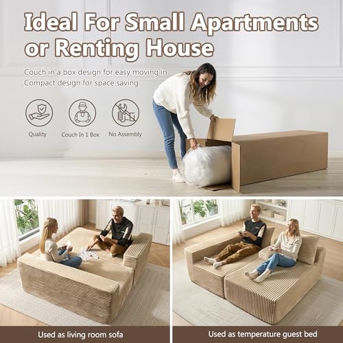 Image of HOOOWOOO Plush L Shaped Sectional Couch,97 inch Assembly Free Modern Minimalist Sofa,Boneless Corner Couch in A Box for Apartment Renting House Office(Right Chaise Beige)